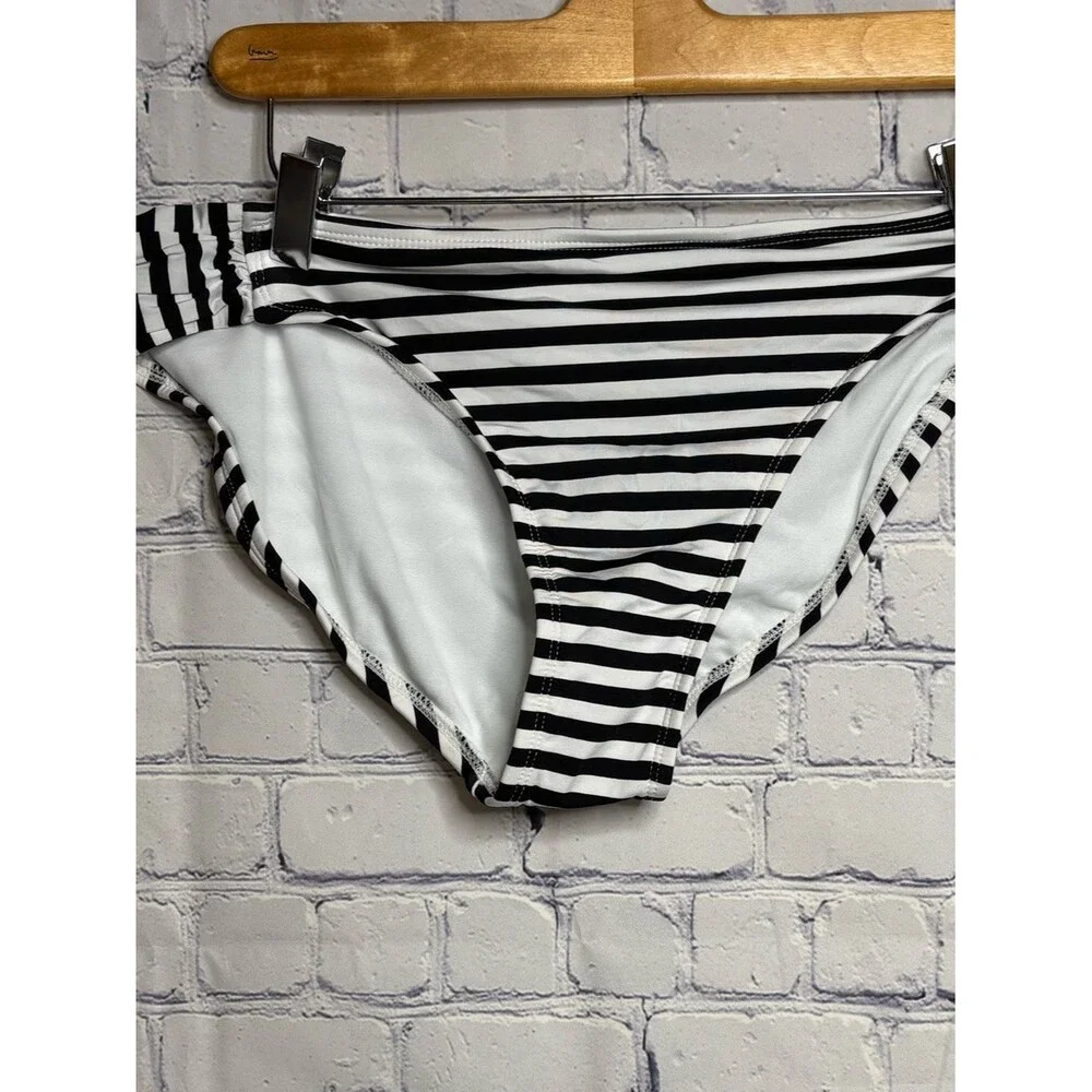 NWT Apt. 9 Black White Stripe Vacation Beach Bathing Suit Bikini Bottom L